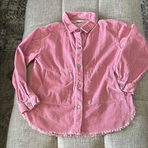 ZARA WOMENS COTTON PINK CORDUROY  BUTTON DOWN FRAYED HEM